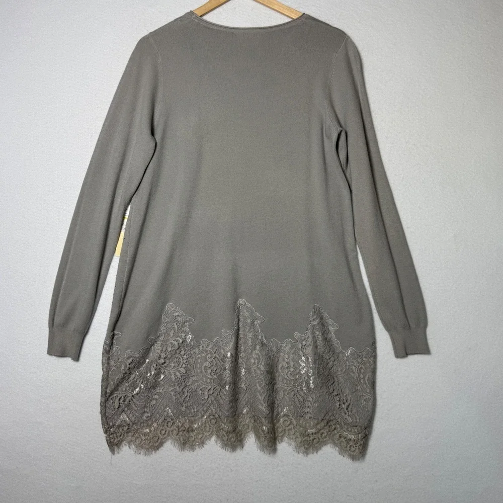 Fleur De Lis Womens‎ XL Gray Embellished Lace Hem Sweater Tunic Dressy Chic